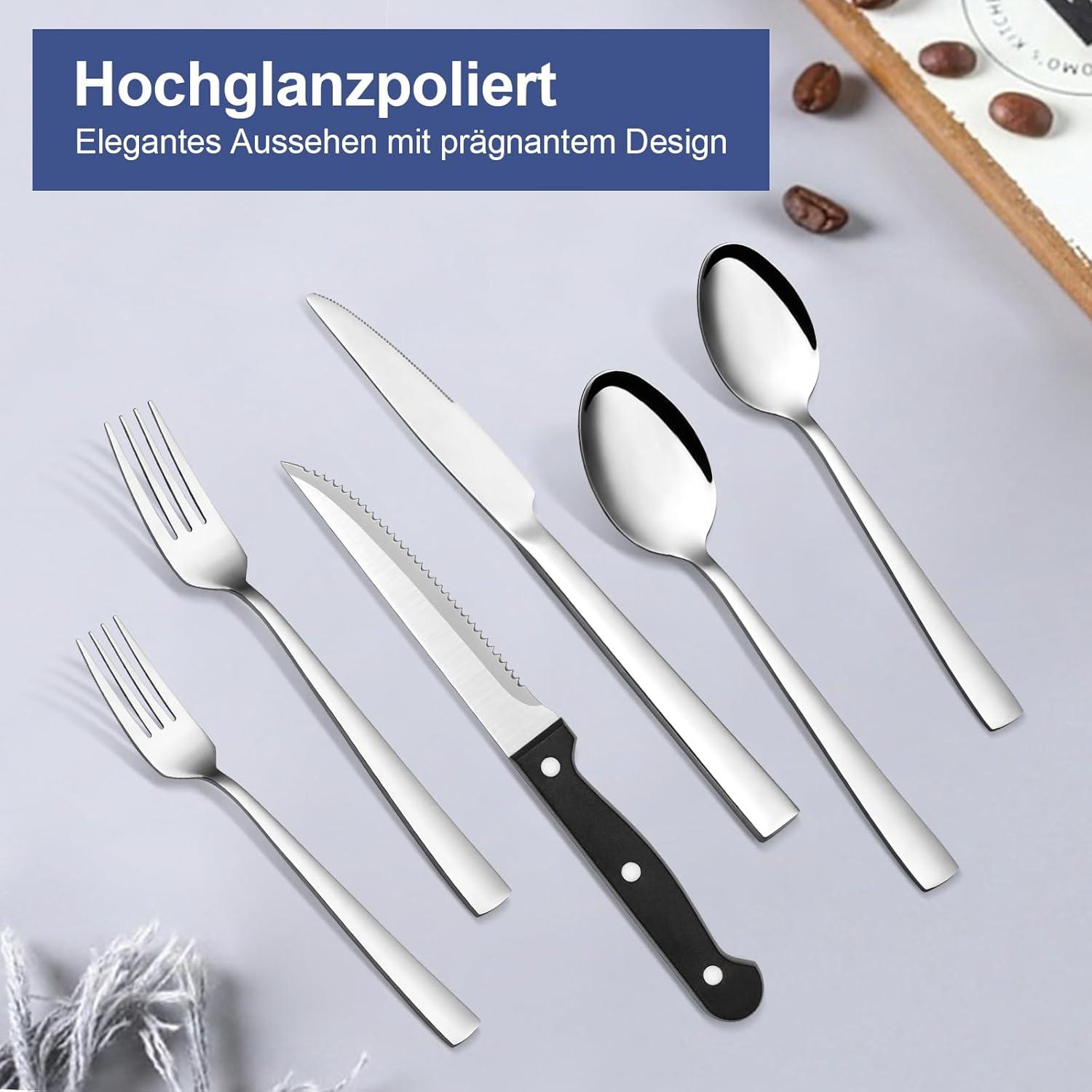 Edelstahl Besteck Set 72-teilig Steakmesser Gabel Messer