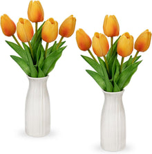 Künstliche Tulpen Blumen Real Touch mit Keramikvase 30 cm Orange