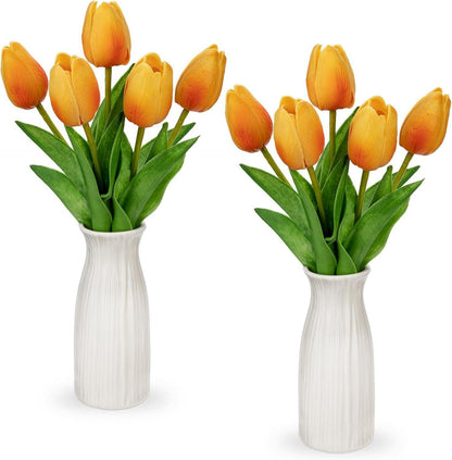 Künstliche Tulpen Blumen Real Touch mit Keramikvase 30 cm Orange