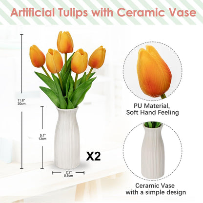 Künstliche Tulpen Blumen Orange Real Touch 30cm mit
