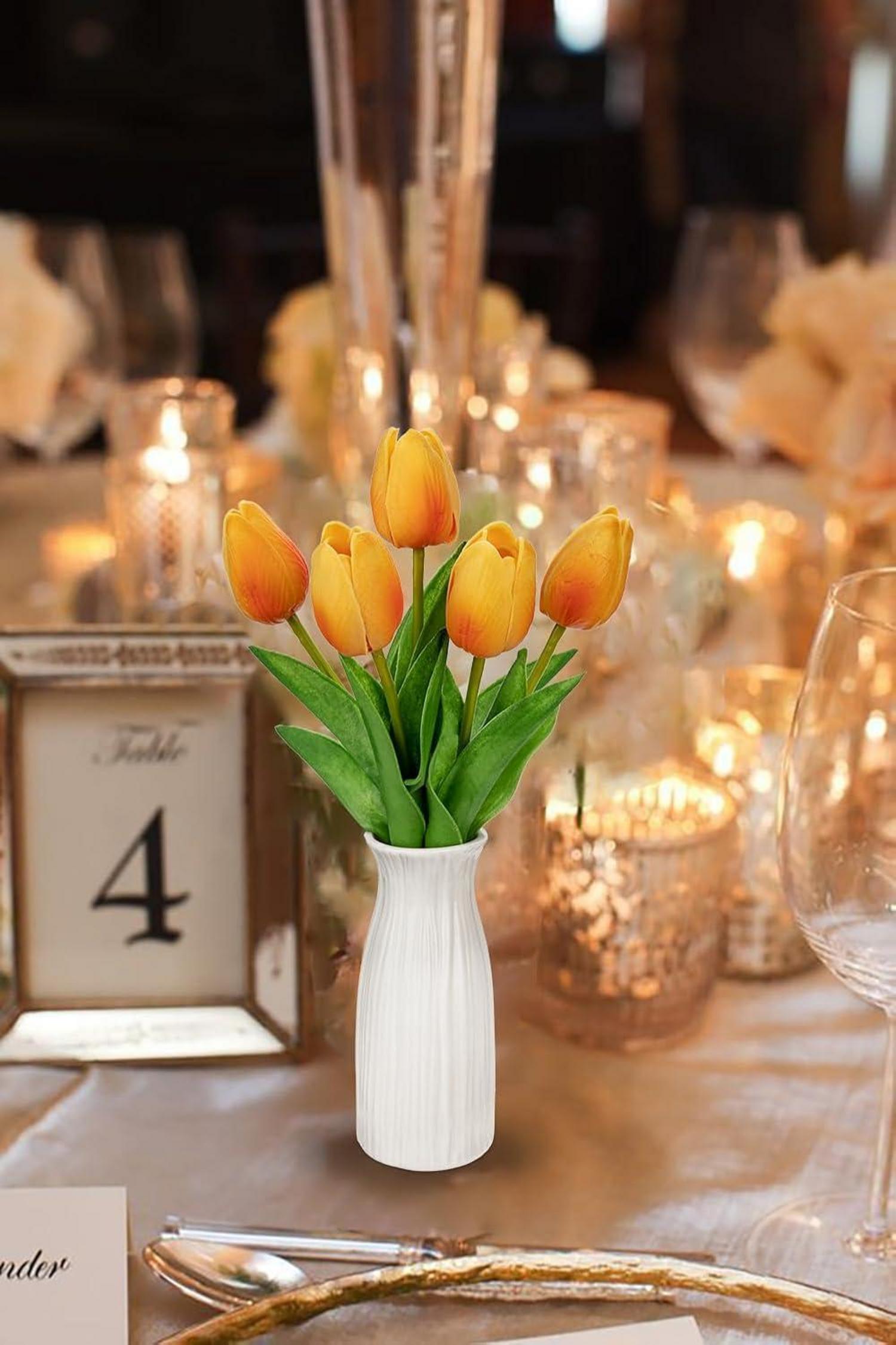 Künstliche Tulpen Blumen 30 cm mit Keramikvase Orange