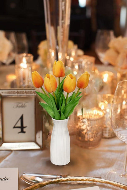 Künstliche Tulpen Blumen 30 cm mit Keramikvase Orange