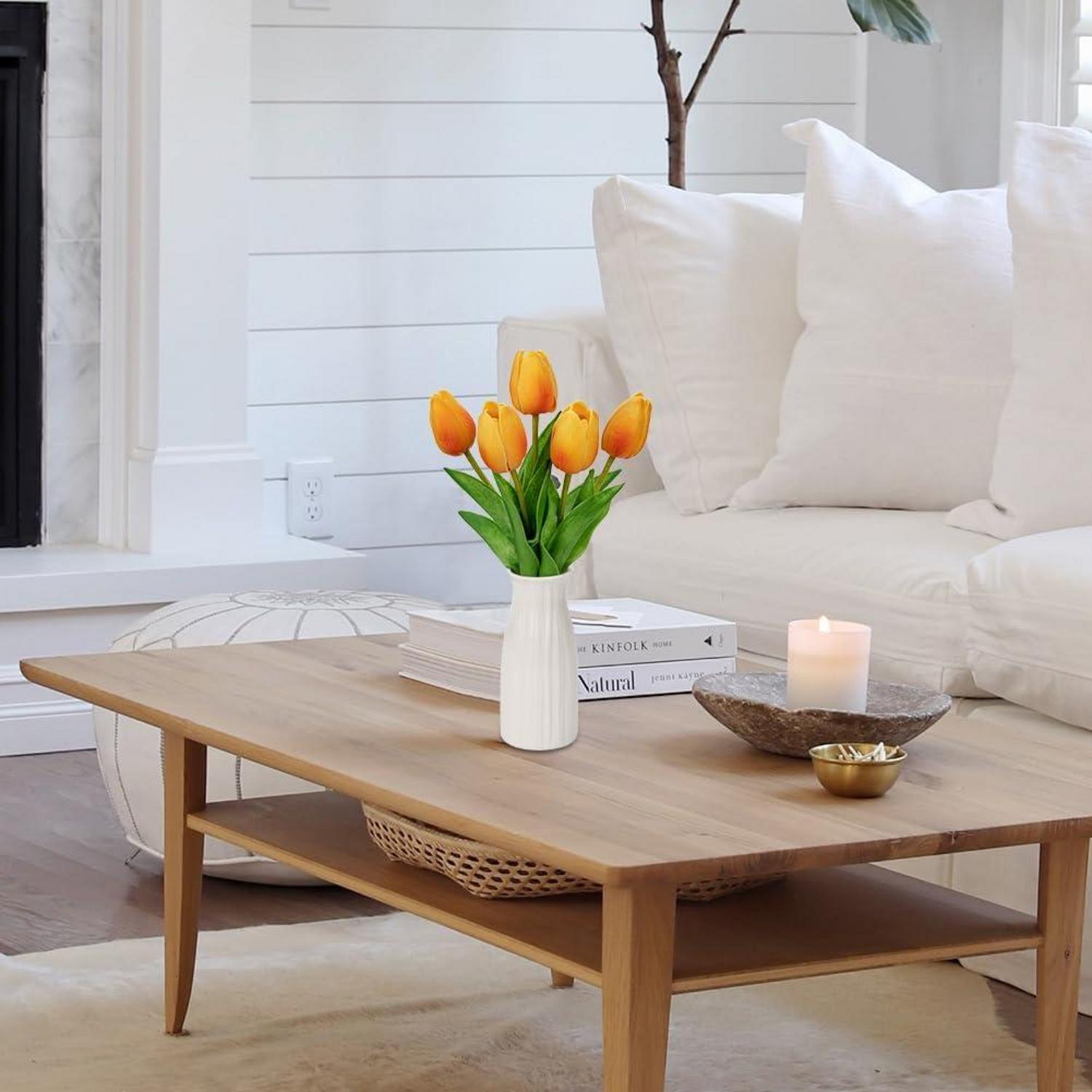 Künstliche Tulpen Blumen Orange 30cm Real Touch Vase Keramik