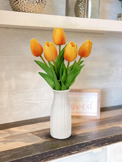 Kunstblumen Tulpen Orange 30cm Vase Keramik Deko Pflanze