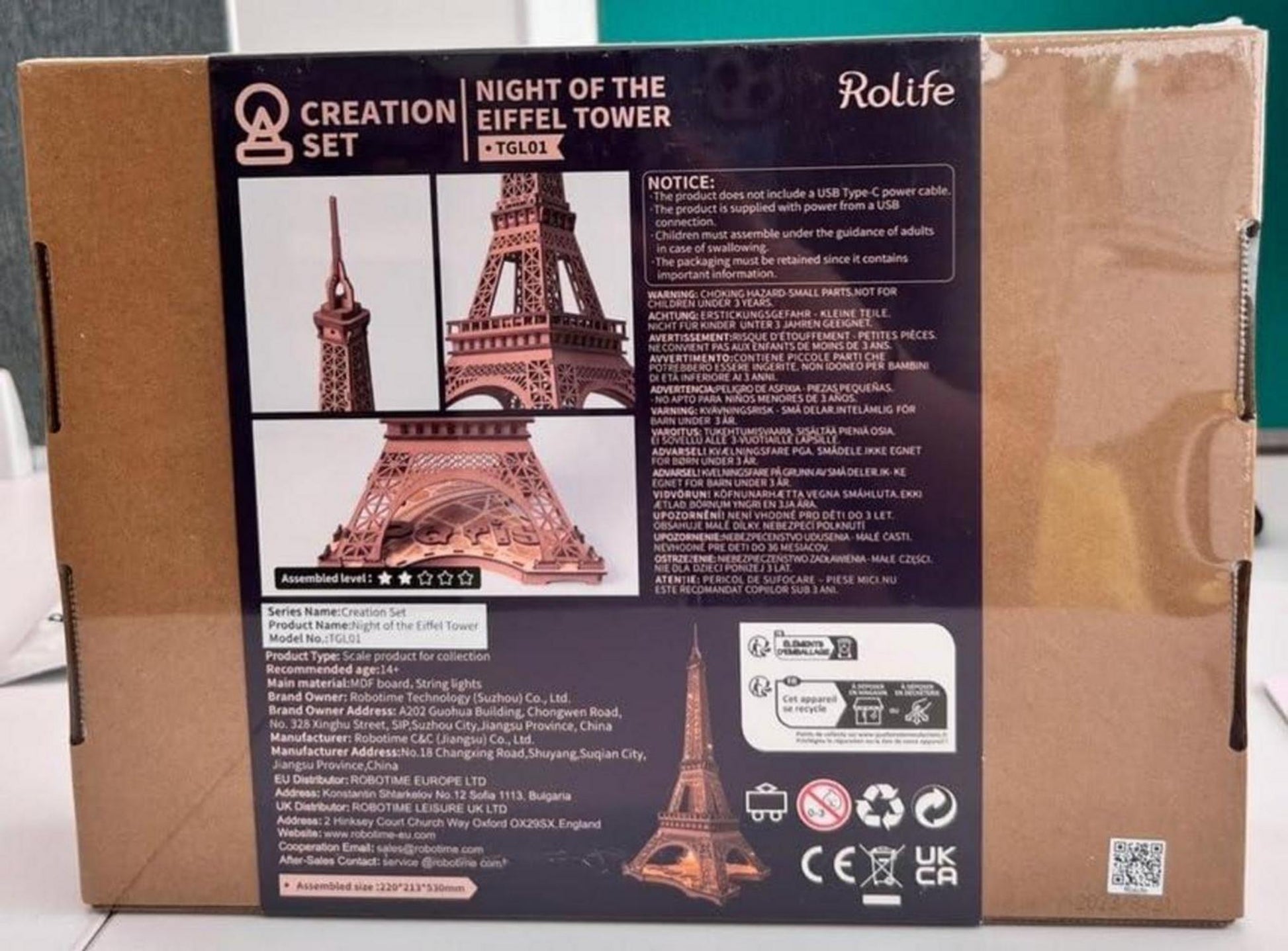 Rolife 3D Puzzle Eiffelturmsimulation LED Lichter Weihnachtsdekoration 164-teilig