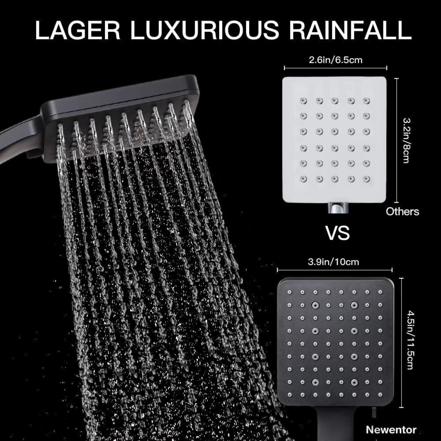 Newentor Duschkopf Schwarz mit Schlauch Massage Regendusche 6 Strahlarten