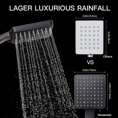Newentor Duschkopf Schwarz mit Schlauch Massage Regendusche 6 Strahlarten