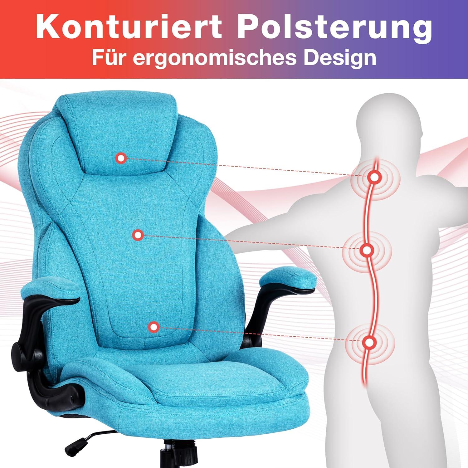 Fantasylab Bürostuhl Leinen 180KG belastbar Chefsessel hohe Rückenlehne extra