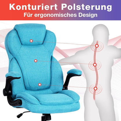 Fantasylab Bürostuhl Leinen 180KG belastbar Chefsessel hohe Rückenlehne extra