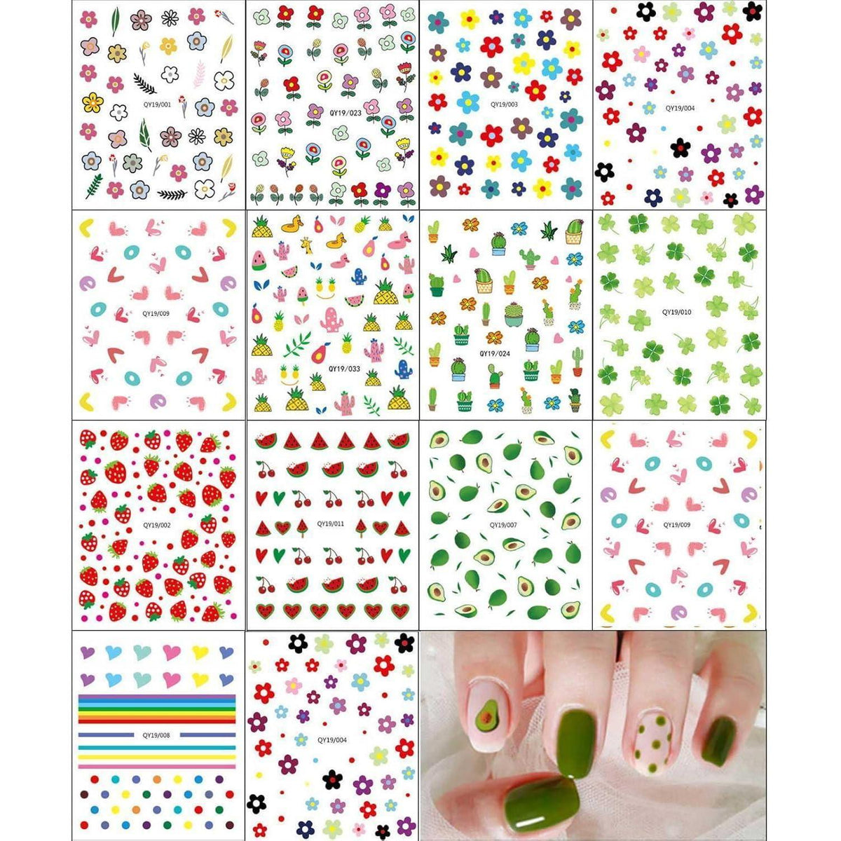 Nagelsticker für Kinder – Regenbogen Blumen Frucht Design