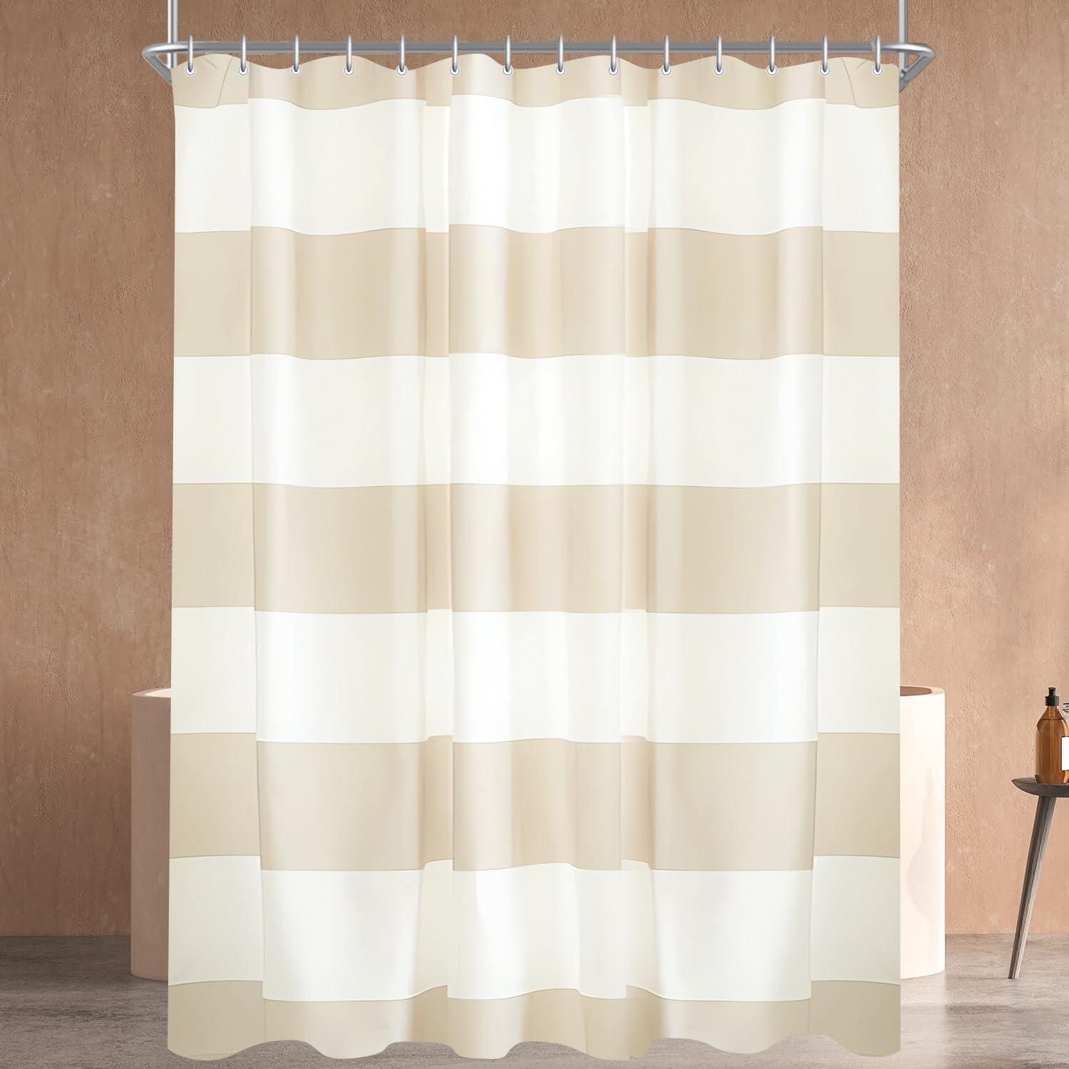 Duschvorhang 180x180cm Beige Streifen Textil Wasserabweisend 12 Ösen 134 H180 x B180 cm