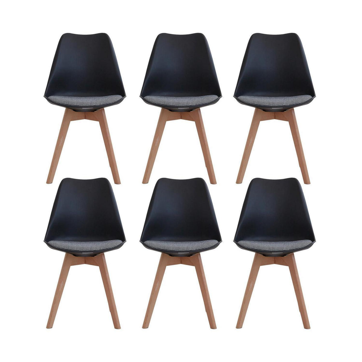 Skandinavische Esszimmerstühle 6er-Set Schwarz Massivholz