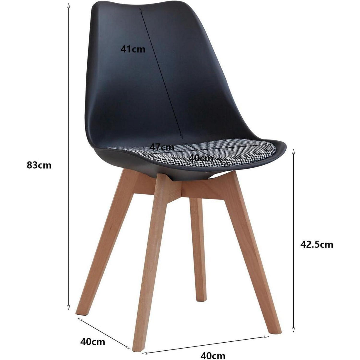 Skandinavische Esszimmerstühle 6er-Set Schwarz Massivholz
