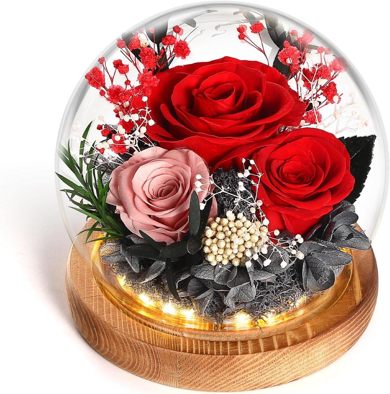 Ewige Rosen Glas Infinity Beleuchtete Konservierte Rote Blume LED