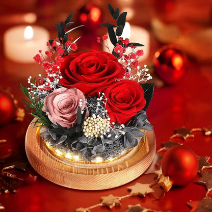 Ewige Rosen Glas Infinity Beleuchtete Konservierte Rote Blume LED