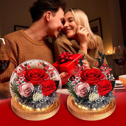 Ewige Rosen Glasrose Konserviert Rote Blume LED Licht Geschenk für Frauen Mama Freundin