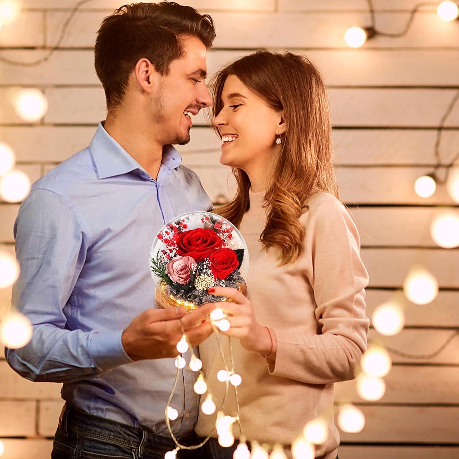 Ewige Rose Glas Infinity LED Licht Rote Blume Geschenke Mama Freundin