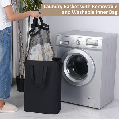 iEGrow Wäschekorb 50l wasserdicht und faltbar Oxford-Stoff - Schwarz