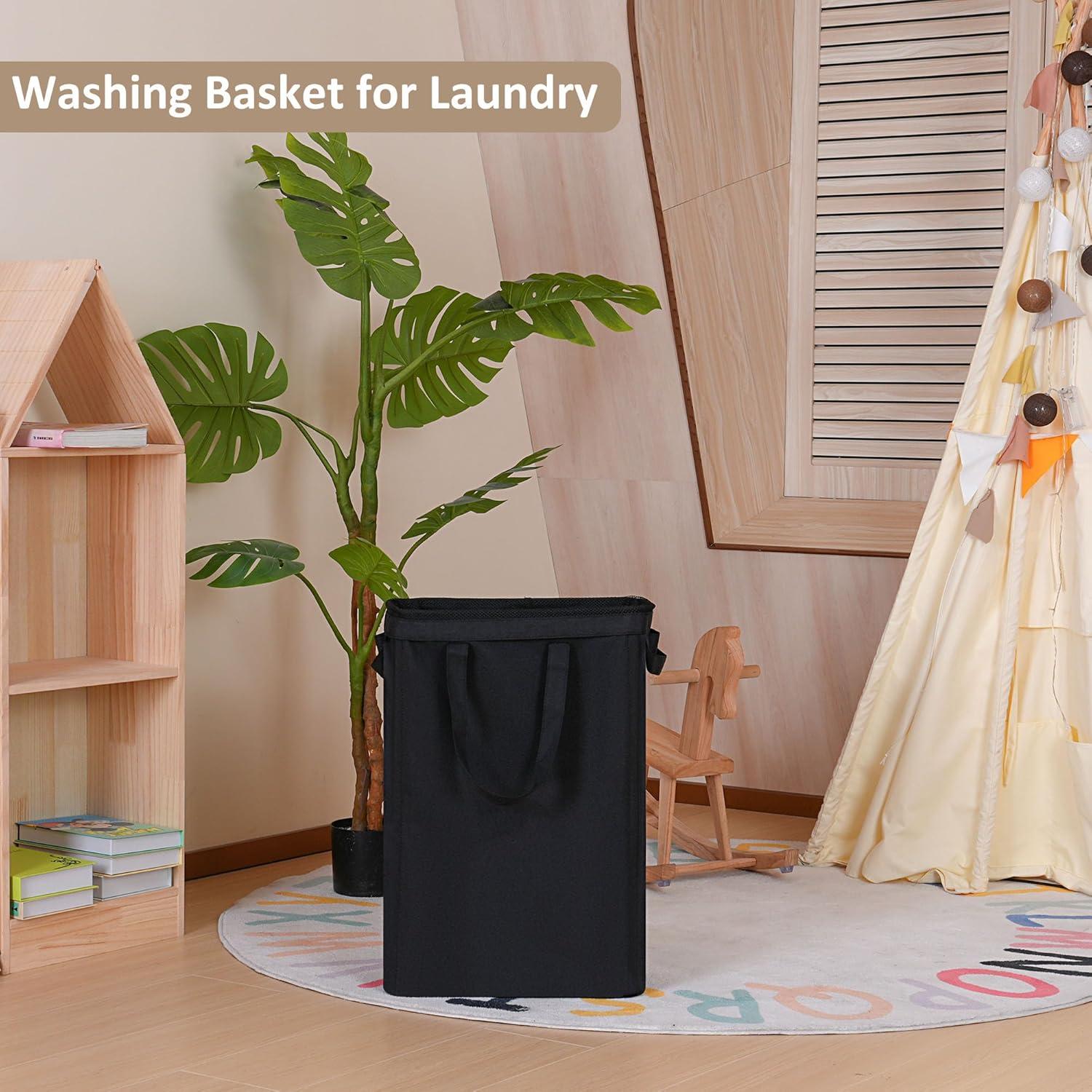 Faltbarer Wäschekorb 50l Oxford-Stoff Schwarz Griffe