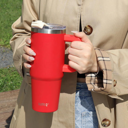 30oz Tumbler mit Griff Stroh Deckel Edelstahl Isolierte Wasserflasche