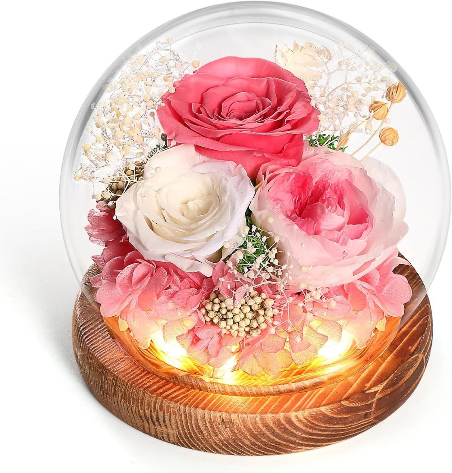 Ewige Rose Glas Infinity LED Licht Rosa Blume Geschenk