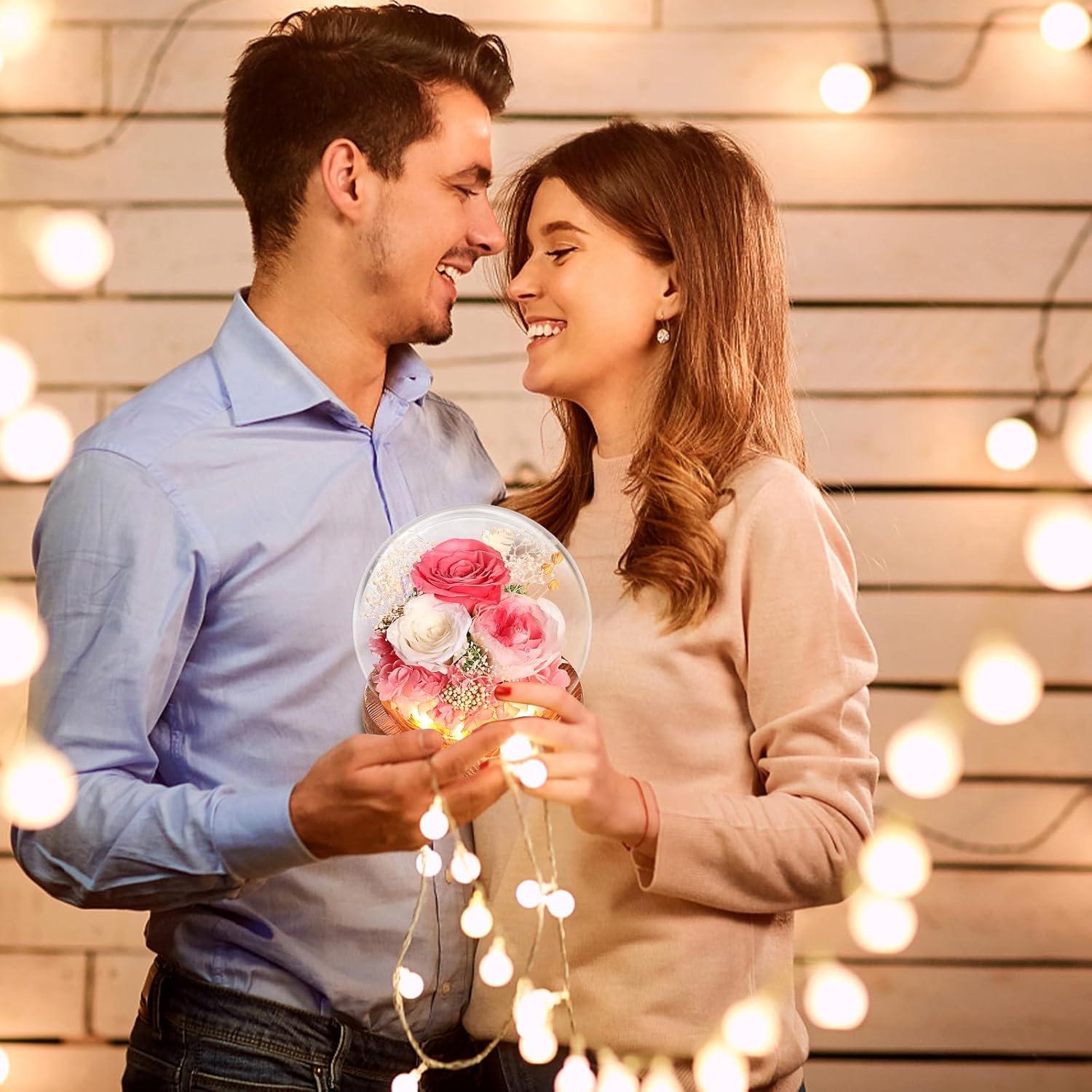 Ewige Rose Glas Konservierte Rosa Blume LED Licht Weihnachten Geburtstag