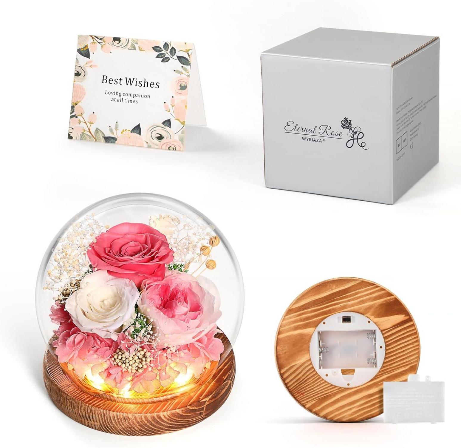 Ewige Rose Glas Konservierte Rosa Blume LED Licht Weihnachten Geburtstag