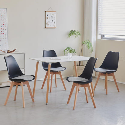 Skandinavische Esszimmerstühle 4er-Set Schwarz mit Sitzkissen