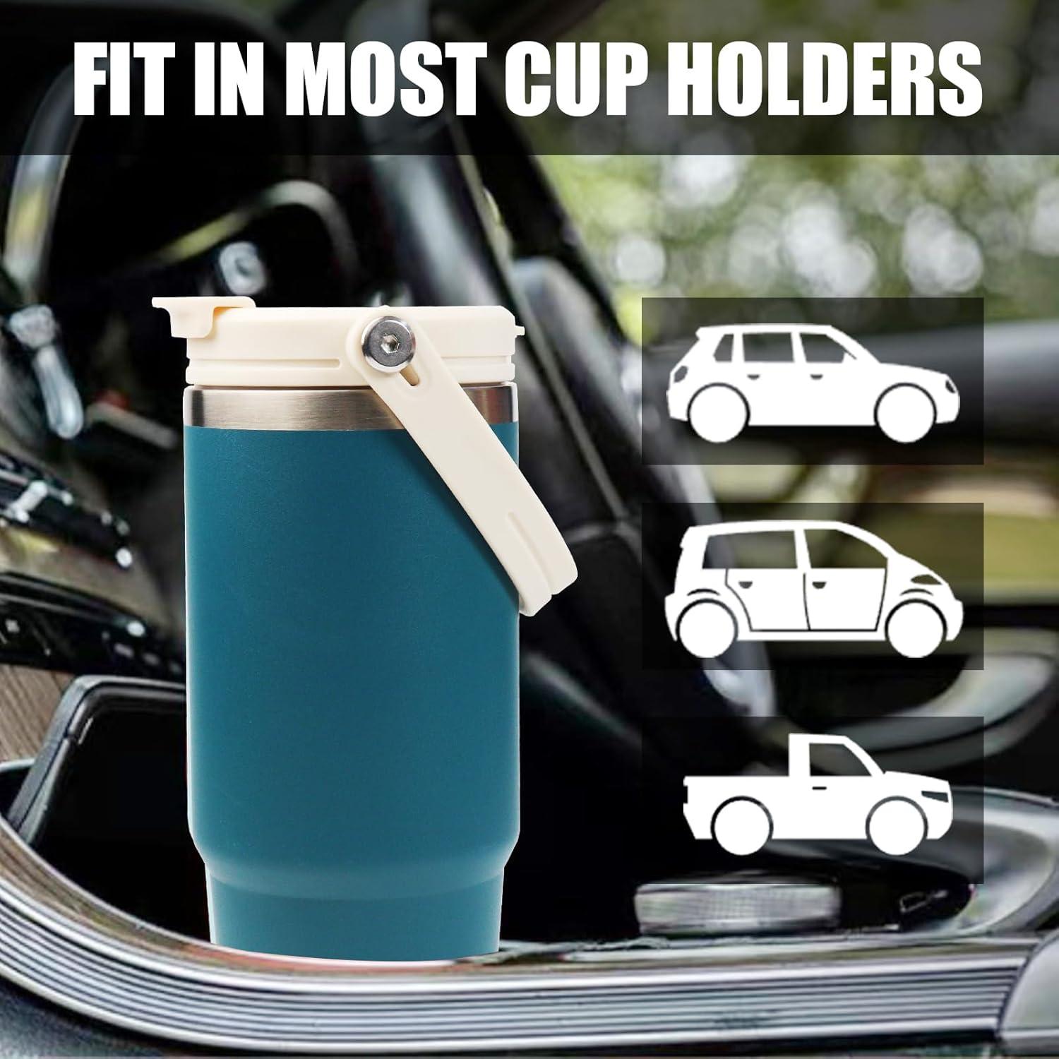 30oz Edelstahl Tumbler mit Griff, Flip Stroh und 2-in-1-Deckel Blue