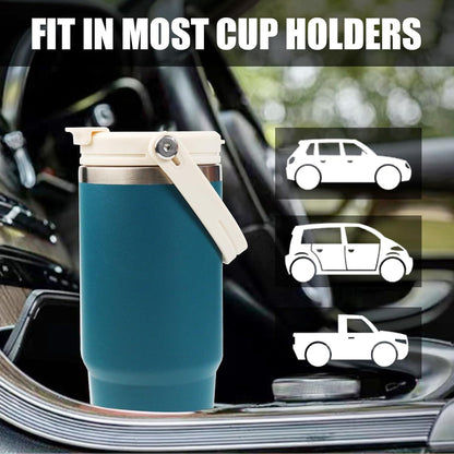 30oz Edelstahl Tumbler mit Griff, Flip Stroh und 2-in-1-Deckel Blue