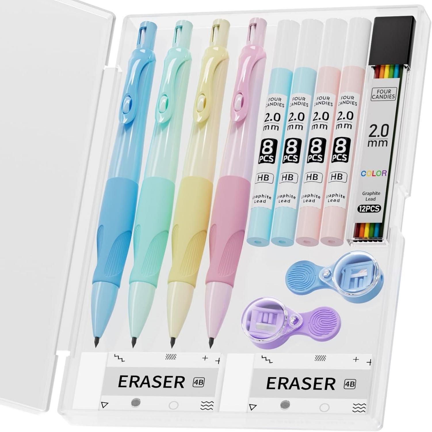 Ergonomisches Druckbleistift-Set für Kinder mit 44 HB-Bleistiftminen