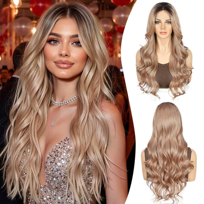 Rose Gold Körperwelle Spitze Front Perücke Synthetisch 26 Zoll