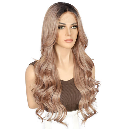 Rose Gold Körperwelle Spitze Front Perücke Synthetisch 26 Zoll