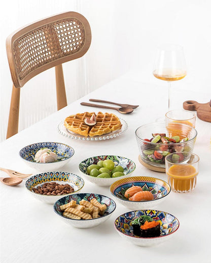6er Pack Keramik Snackschalen Set 14cm - Dip Schalen Porzellan Sushi Sauce