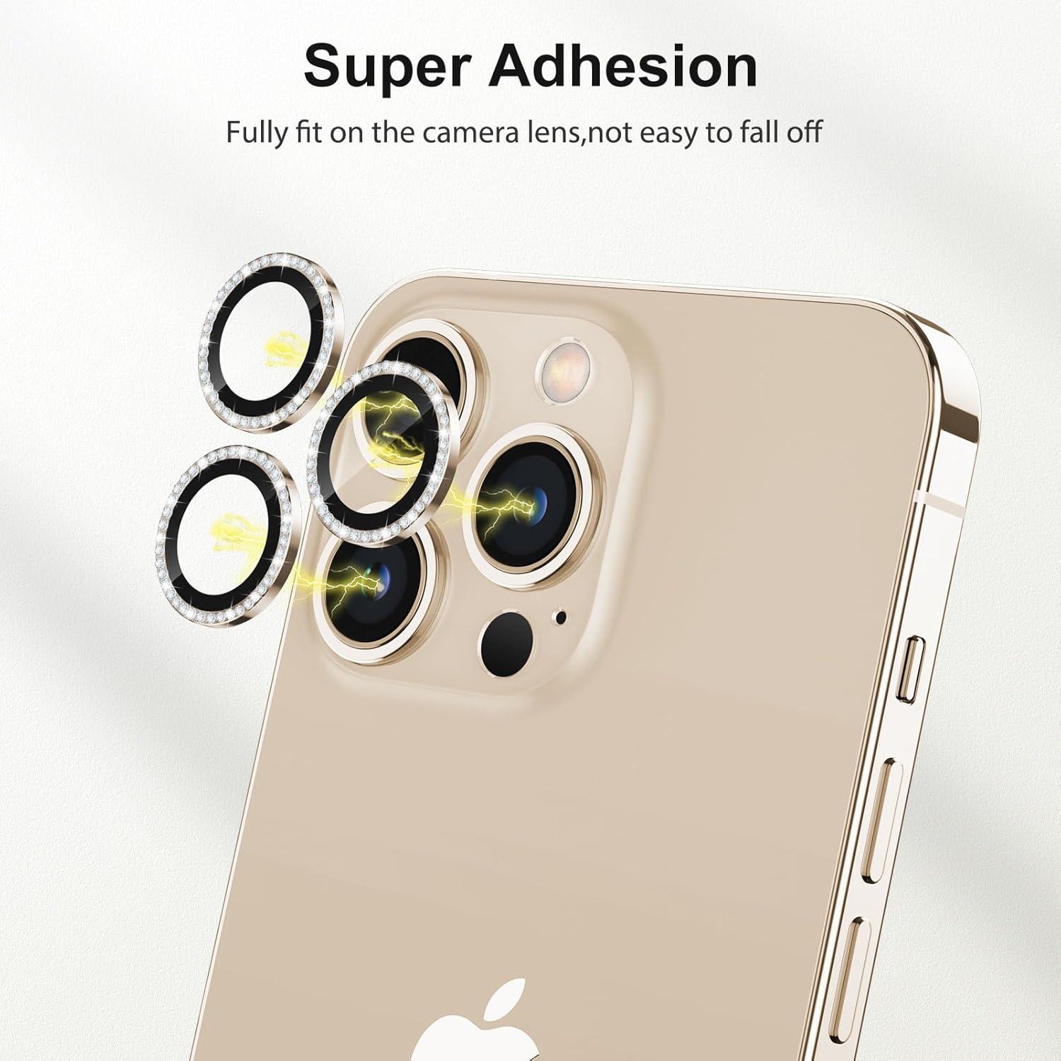Kameraschutz iPhone 14 Pro Max 4 Stück 9H Glas HD Gold Glitzer