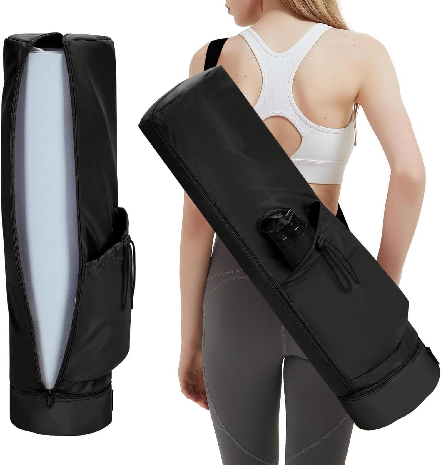 Yogatasche Damen mit Nassfach und Flaschentasche Schwarz