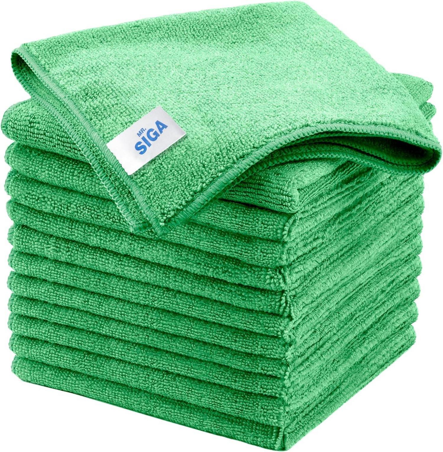 12er Set Mikrofaser Reinigungstücher streifenfrei 32x32cm Grün