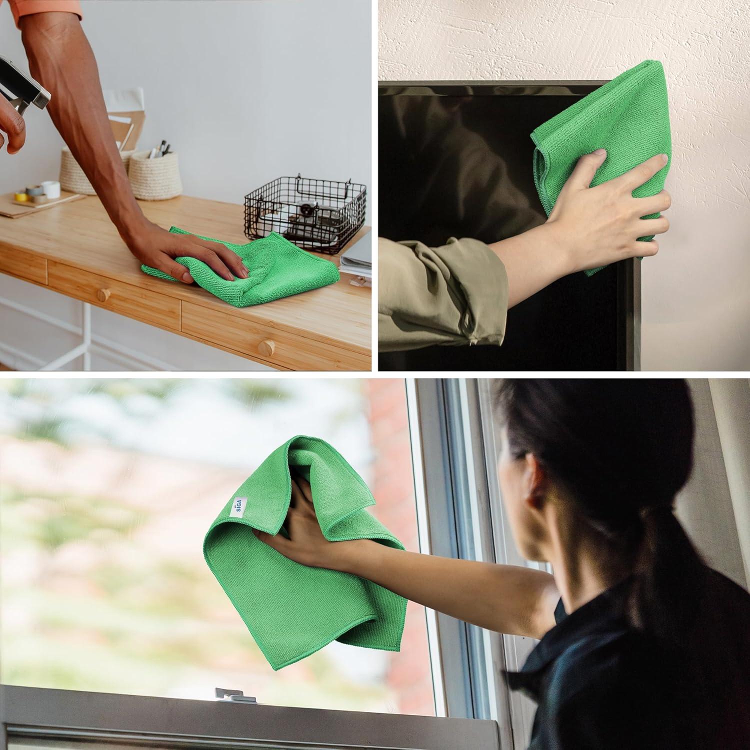 12er Set Mikrofaser Reinigungstücher streifenfrei 32x32cm Grün