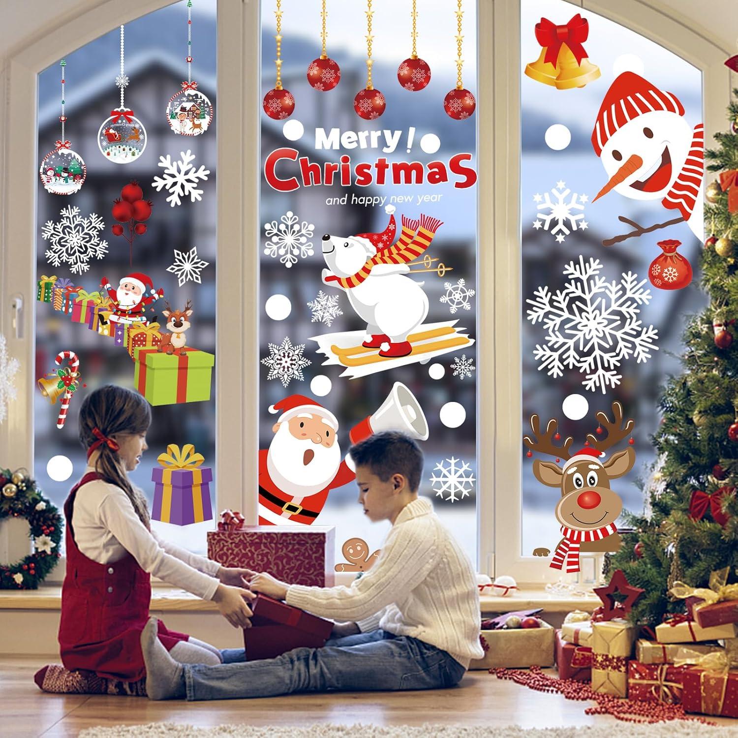 Fensterbilder Weihnachten Selbstklebend mit Schneeflocken 8 Blätter