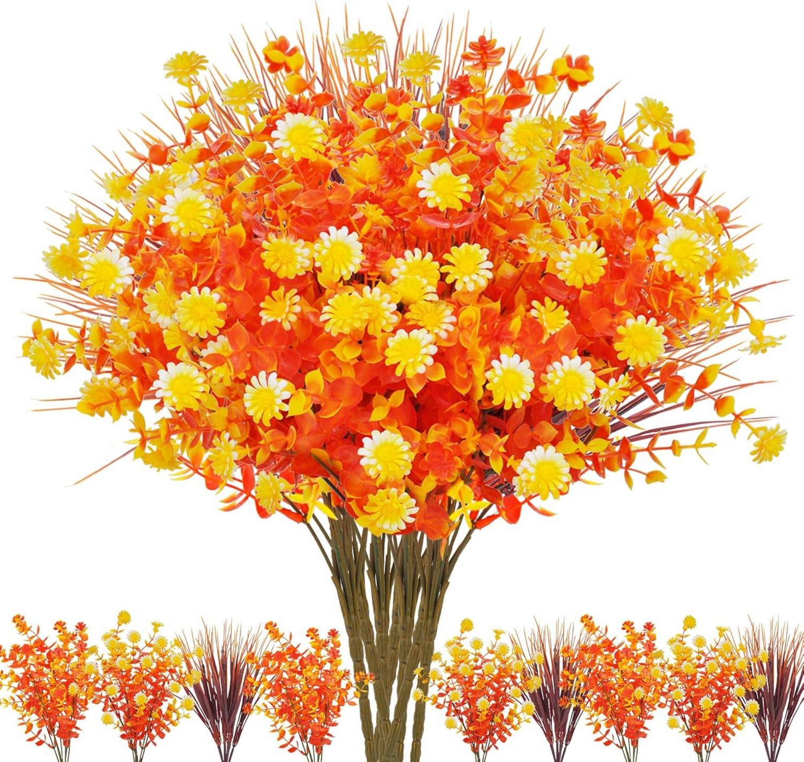 Künstliche Herbstblumen Balkon Deko Set 9 Bündel Orange Gelb Blumen