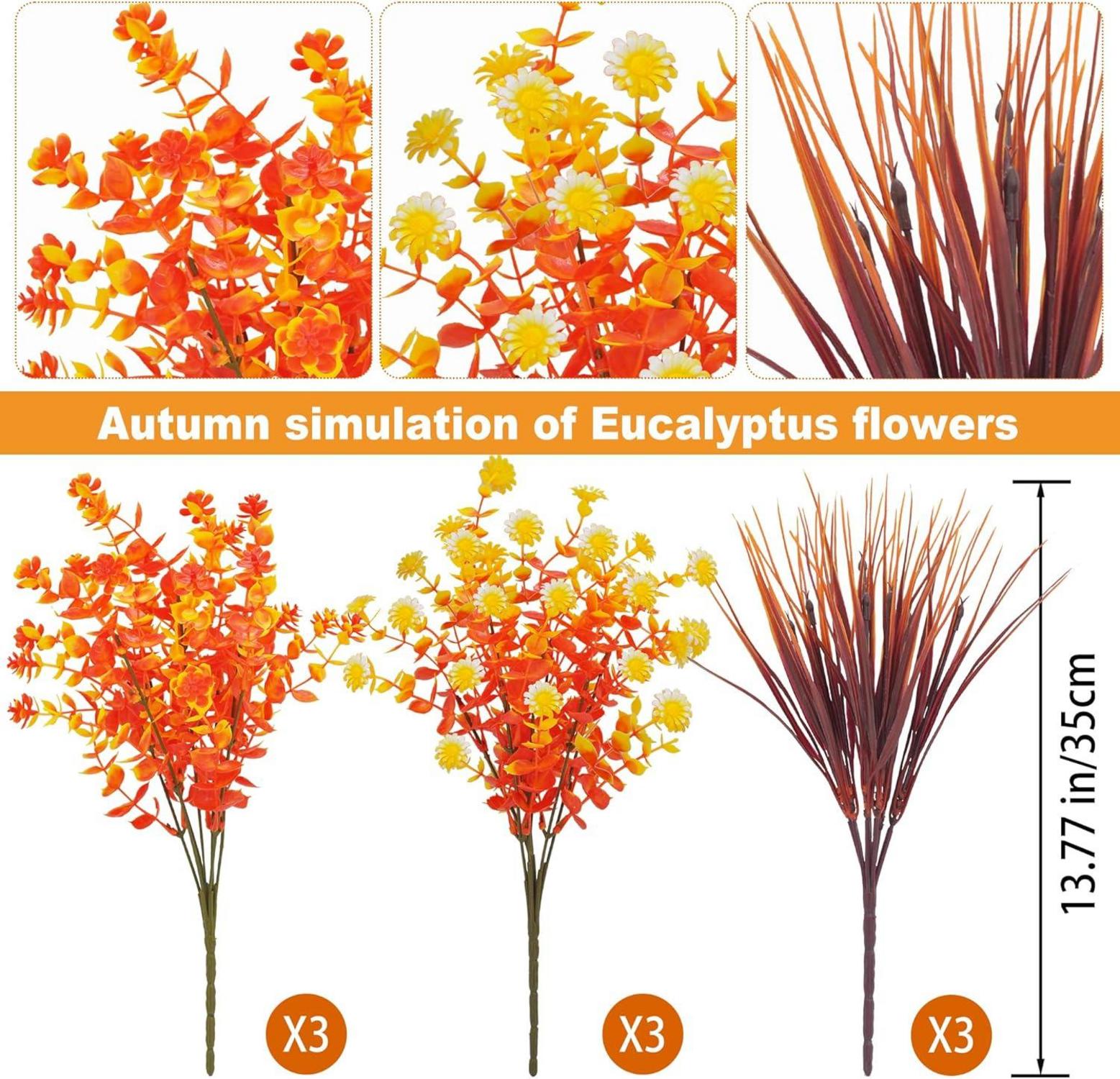 9er Set Herbstblumen Künstlich für Balkon und Garten in Gelb