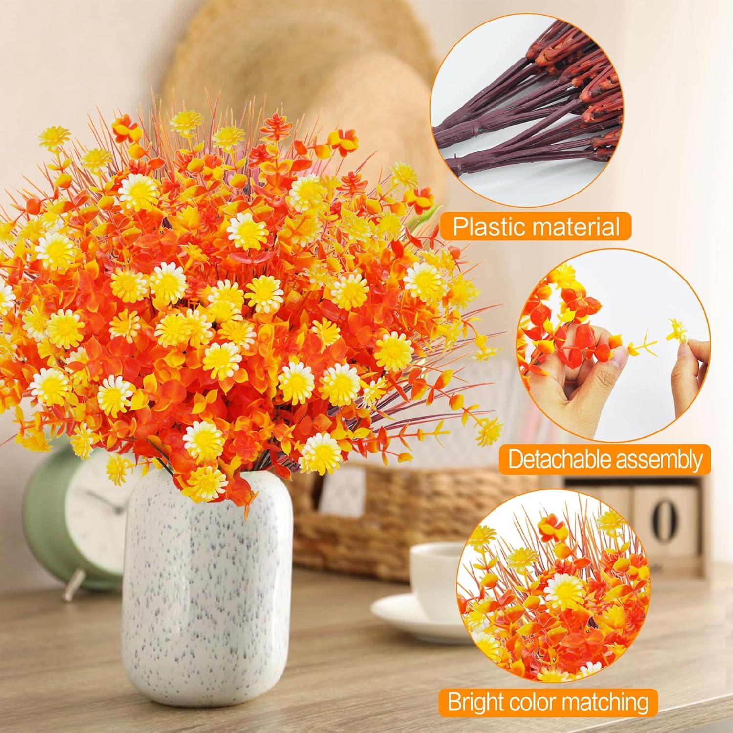 Künstliche Herbstblumen Balkon Deko Set 9 Bündel Orange Gelb Blumen