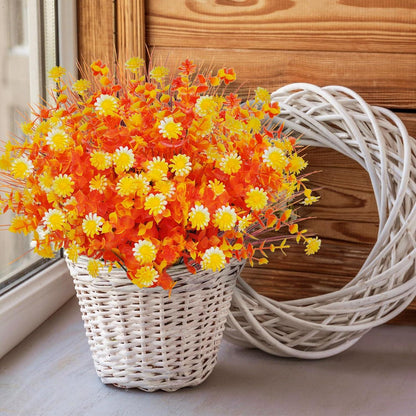 9 Bündel Herbstblumen Künstlich Balkon Wetterfest Orange Gelb