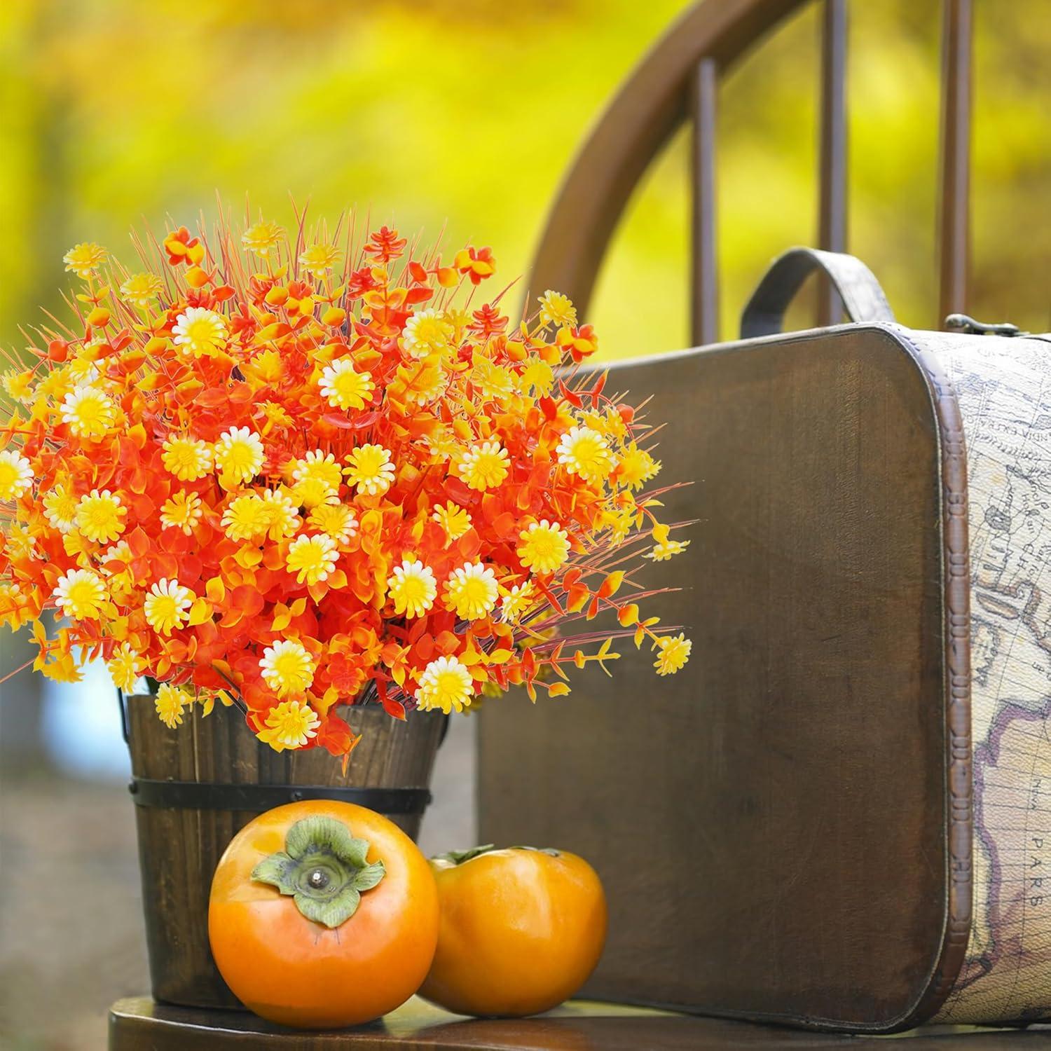 9 Bündel Kunstblumen Herbst Balkon Wetterfest Gelb Orange
