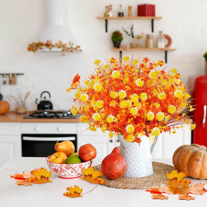 Künstliche Herbstblumen Set Balkon Wetterfest Deko Gelb Orange