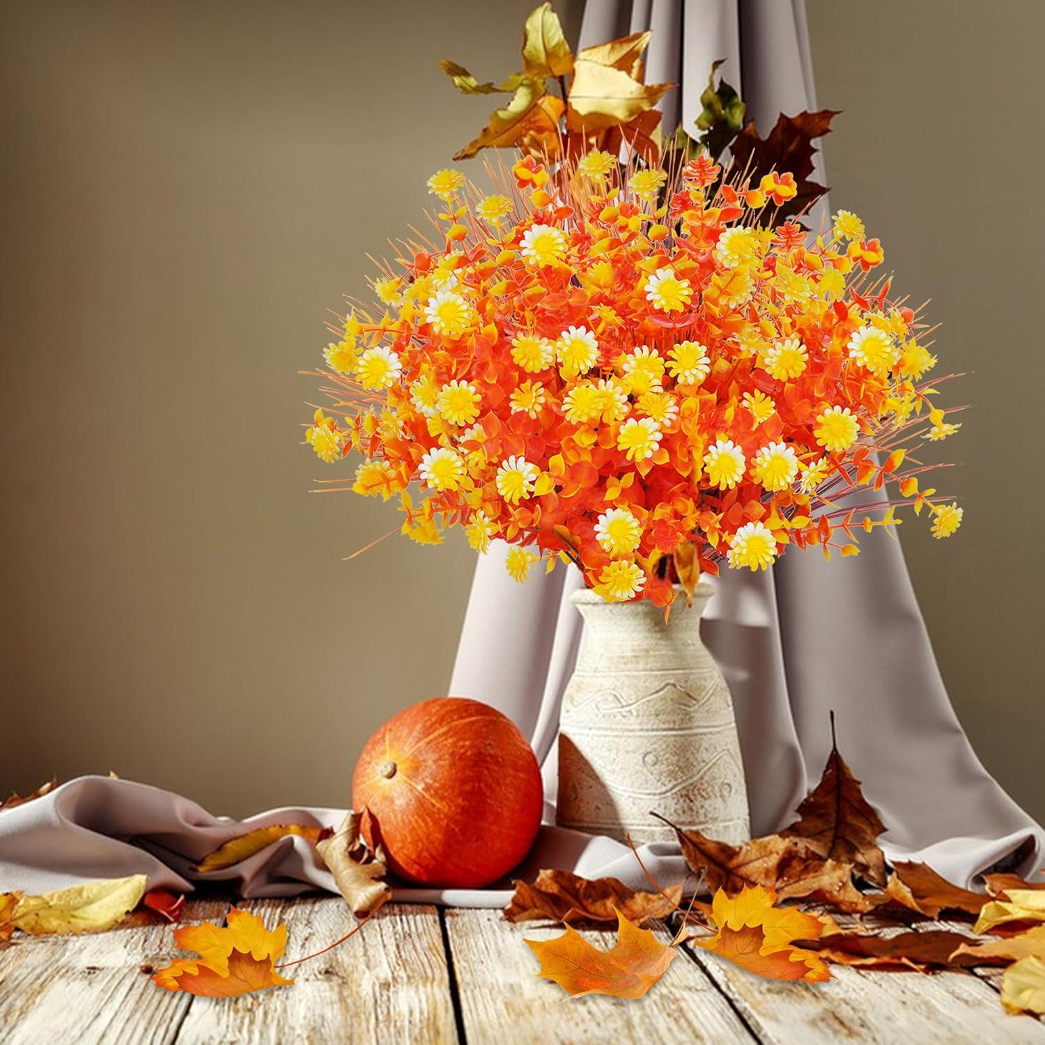 9 Bündel Herbstblumen Künstlich Balkon Wetterfest Orange Gelb