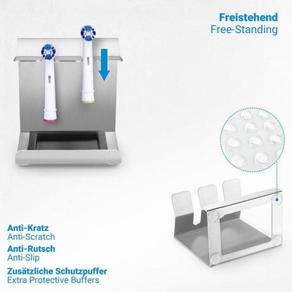 Edelstahl Zahnbürstenhalter mit Auffangschale für 2 elektrische Zahnbürstenköpfe