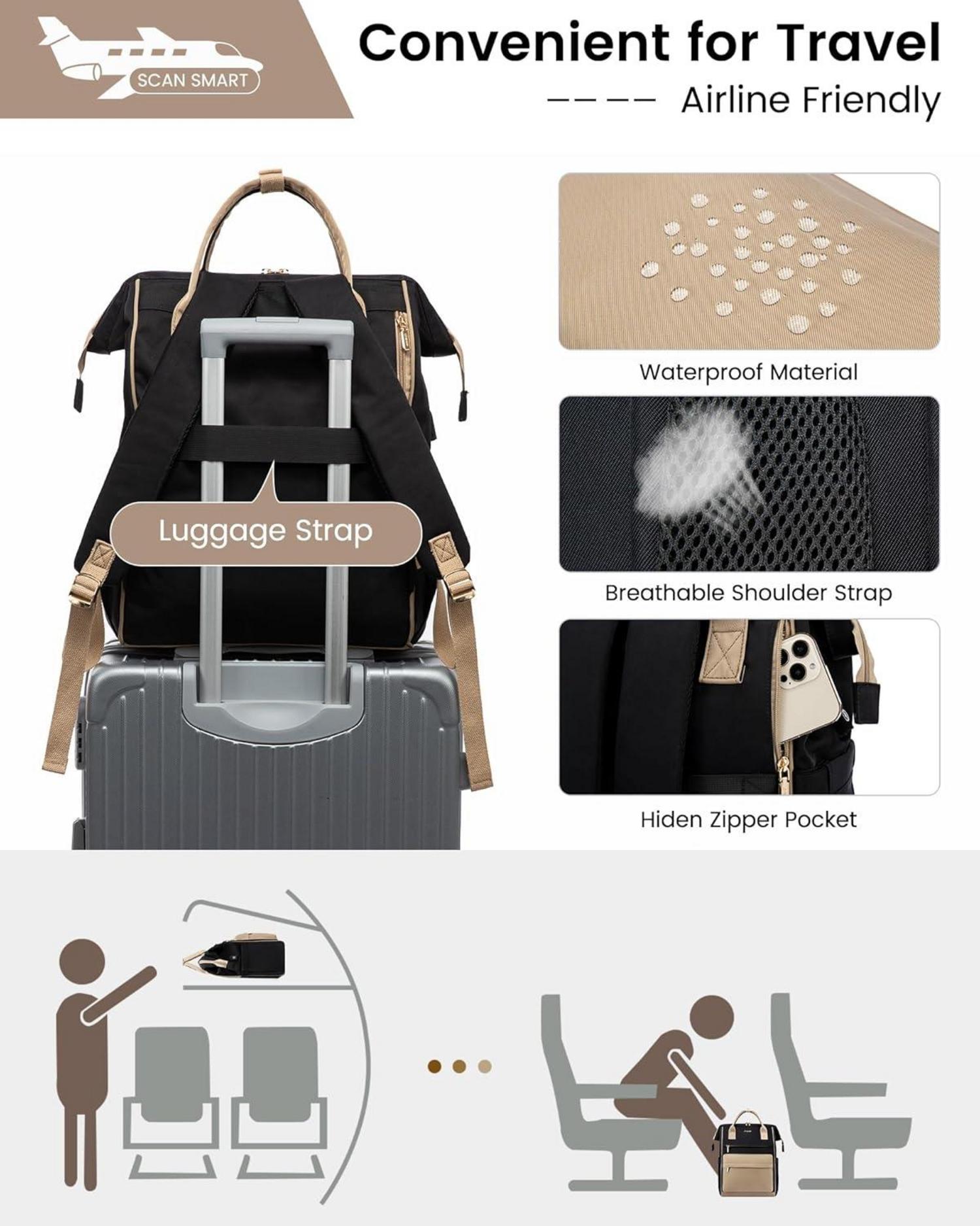 LOVEVOOK Schulrucksack Damen Wasserdichter Arbeitsrucksack mit Laptopfach Schwarzes Mädchen Jungen Teenager