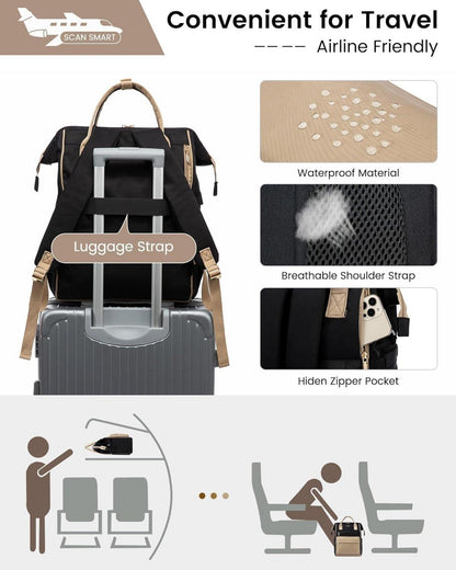 LOVEVOOK Schulrucksack Damen Wasserdichter Arbeitsrucksack mit Laptopfach Schwarzes Mädchen Jungen Teenager