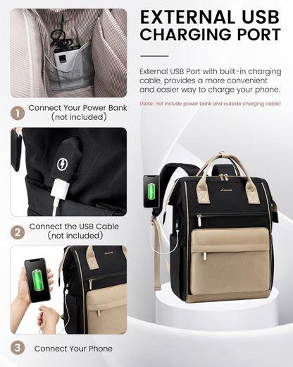 Schulrucksack Damen LOVEVOOK Mädchen mit Laptopfach Wasserdicht Schwarz